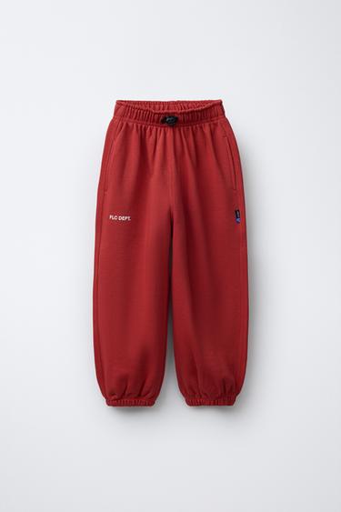 PLUSH balloon TROUSERS WITH SLOGAN - Red by Zara