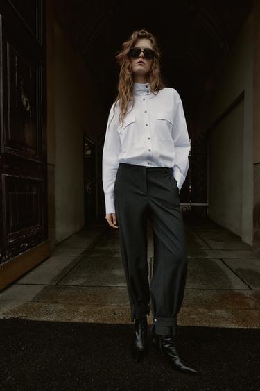 POPLIN SHIRT WITH PUFFBALL HEM - White by Zara