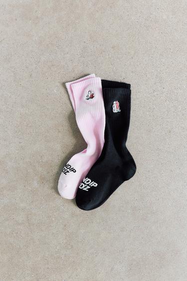 RIPNDIP © X ZARA KIDS EMBROIDERED MID-SOCK 2-PACK - Black by Zara