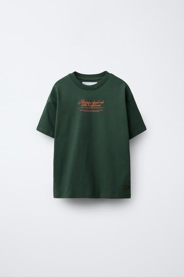 SLOGAN PRINT T-SHIRT - GREEN by Zara - Image 0