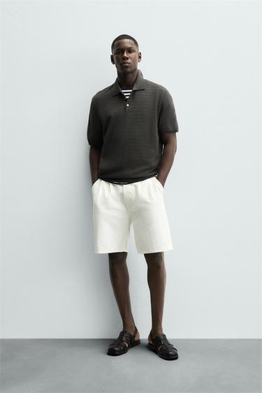 TEXTURED KNIT POLO SHIRT - Brown / Taupe by Zara - Image 0