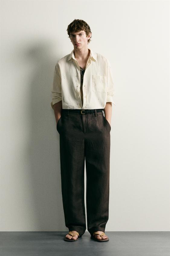 EMBROIDERED COTTON/LINEN RELAXED FIT SHIRT - Ecru by Zara - Image 0