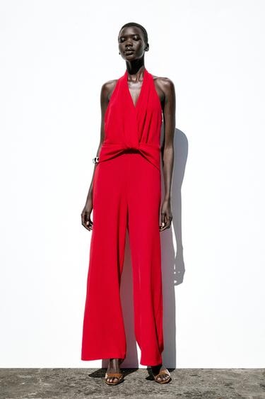 HALTER NECK KNOT JUMPSUIT - Red by Zara - Image 0