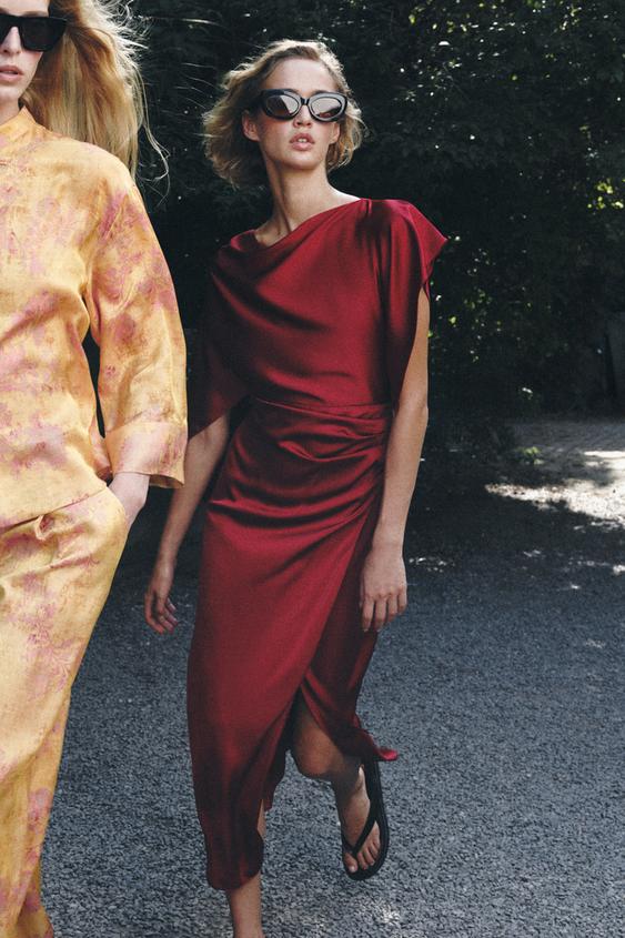 SATIN MIDI DRESS WITH CAPE DETAIL - Mid-red by Zara - Image 0