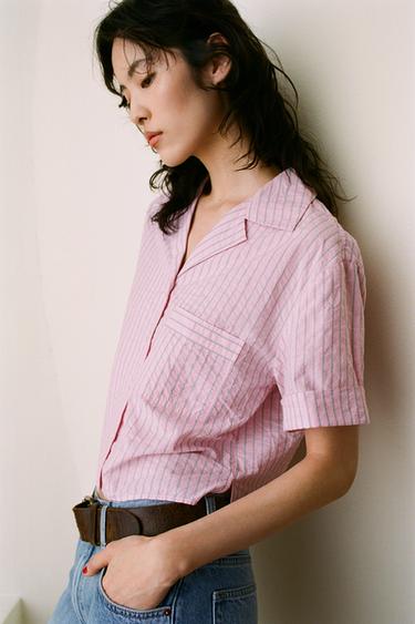 CROPPED STRIPED SHIRT - Pink by Zara