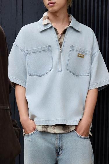 LIGHT DENIM POLO SHIRT - Light blue by Zara