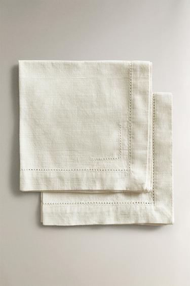 HEMSTITCHED COTTON NAPKINS (PACK OF 2) - White by Zara