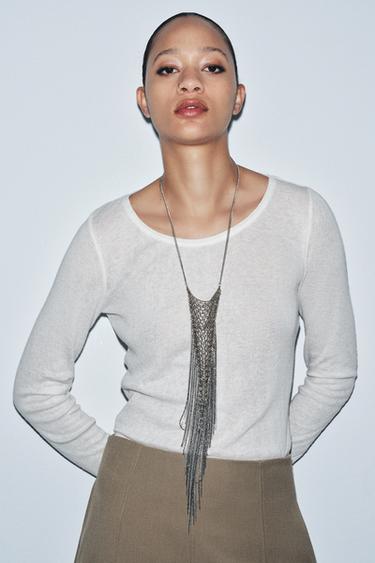 LONG SLEEVE T-SHIRT WITH WOOL - White by Zara