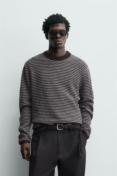STRIPED WOOL BLEND JUMPER - Brown by Zara