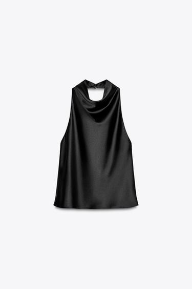 SATIN HALTER TOP - Black by Zara