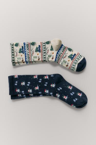 2-PACK OF TREE AND SNOWMAN SOCKS - Burgundy by Zara