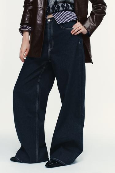TRF HIGH-WAIST EXTRA WIDE-LEG JEANS - Dark indigo by Zara