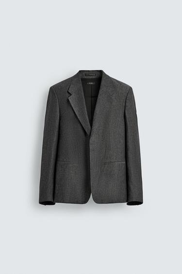 100% LINEN SUIT BLAZER - Grey marl by Zara