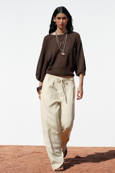 LINEN BLEND WIDE-LEG TROUSERS - Sand by Zara - Image 0