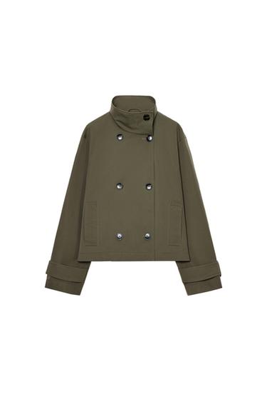 SHORT DOUBLE-BREASTED TRENCH COAT - Dark khaki by Zara