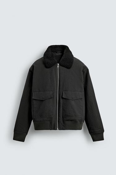 CONTRAST BOMBER JACKET - Anthracite Grey by Zara