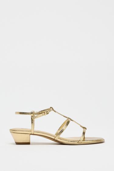 METALLIC-EFFECT STRAPPY HEELED SANDALS - Gold by Zara