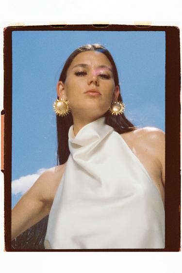SATIN HALTER TOP - Ecru by Zara - Image 0