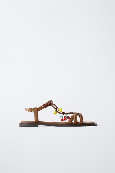 STRAPPY SANDALS WITH FRUIT DETAIL - Brown by Zara