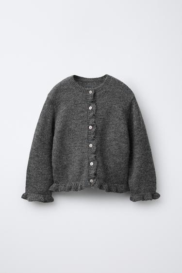 CARDIGAN WITH RUFFLE TRIMS AND WOOL - Grey marl by Zara