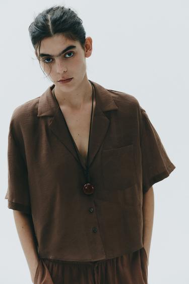 FLOWING SHIRT WITH POCKET - Chocolate by Zara