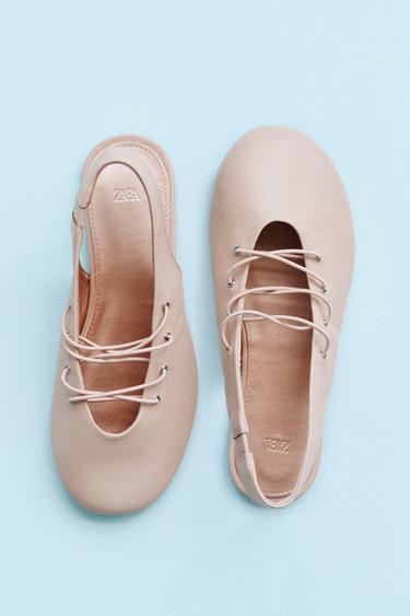 LACE-UP SLINGBACK BALLET FLATS - Pink by Zara
