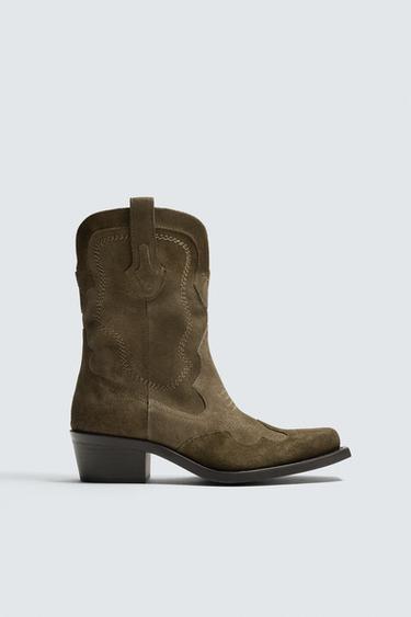 LEATHER COWBOY BOOTS - Taupe Grey by Zara