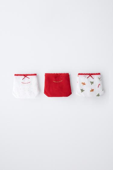 1-6 YEARS/ THREE-PACK OF TREE AND BISCUIT BRIEFS - Ecru / Red by Zara