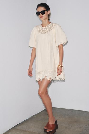 ZW COLLECTION EMBROIDERED SHORT DRESS - Ecru by Zara