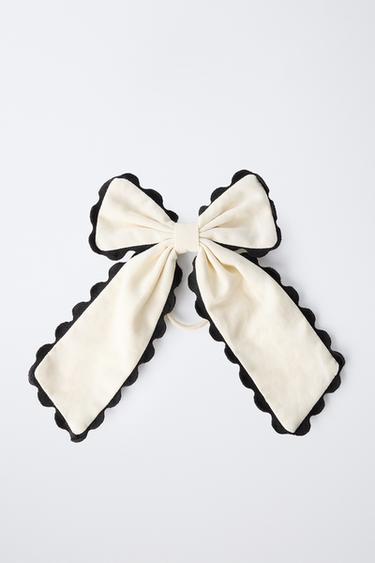 CLAW CLIP SCRUNCHIE WITH RIBBED BOW - Ecru by Zara
