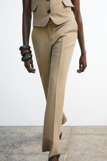 HIGH-WAIST FLARED TROUSERS - Brown / Taupe by Zara