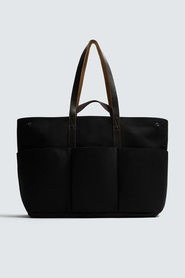 TOTE BAG WITH LEATHER DETAILS AARON LEVINE X ZARA - Black by Zara