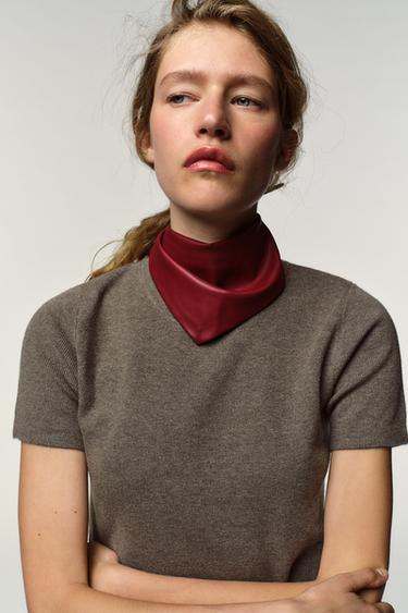 SHORT SLEEVE SOFT-TOUCH KNIT JUMPER - Taupe grey by Zara