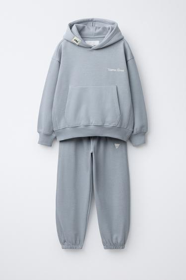PLUSH SWEATSHIRT AND JOGGER TROUSERS SET WITH SLOGAN - Light grey by Zara