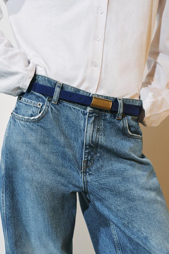 100% LEATHER BUCKLE BELT - Bluish by Zara - Image 0
