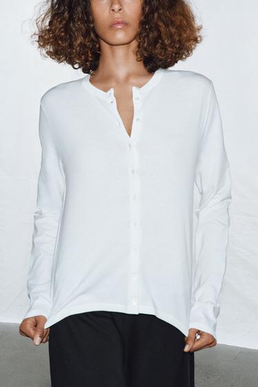 100% COTTON BUTTON-UP T-SHIRT - White by Zara
