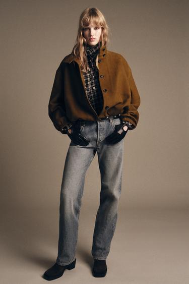JEANS ZW COLLECTION STRAIGHT STRIPED MID-WAIST - Blue by Zara