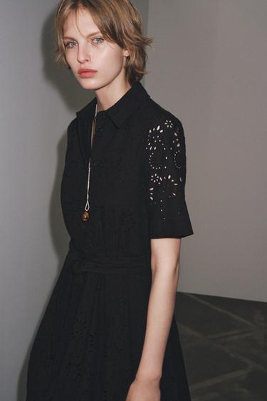 ZW COLLECTION EMBROIDERED SHIRT DRESS - Black by Zara