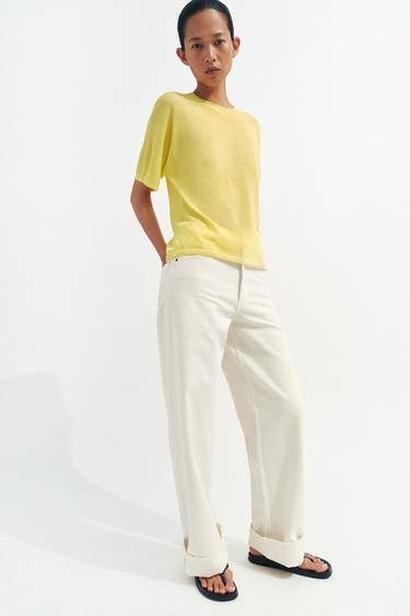 FINE KNIT SHORT SLEEVE TOP - Yellow by Zara