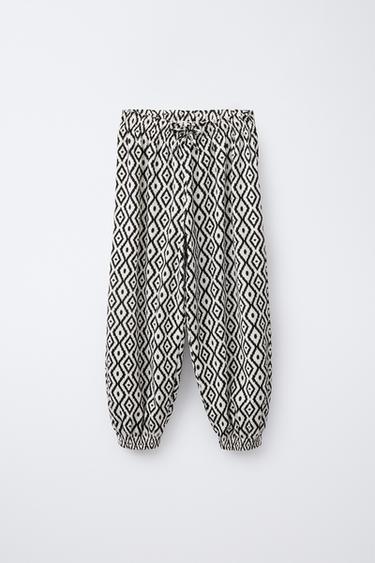PRINTED TEXTURED BALLOON TROUSERS - Black by Zara - Image 0