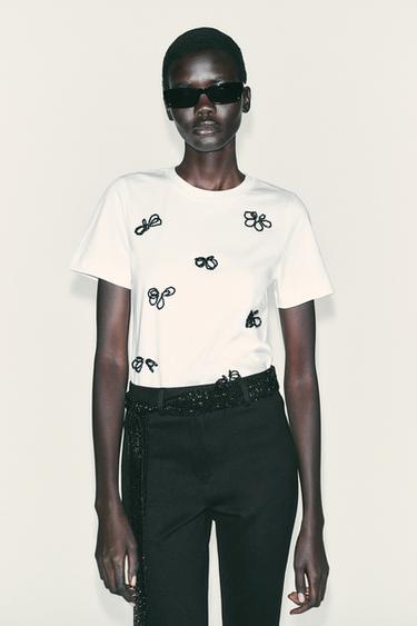 JEWEL BOW T-SHIRT - White by Zara