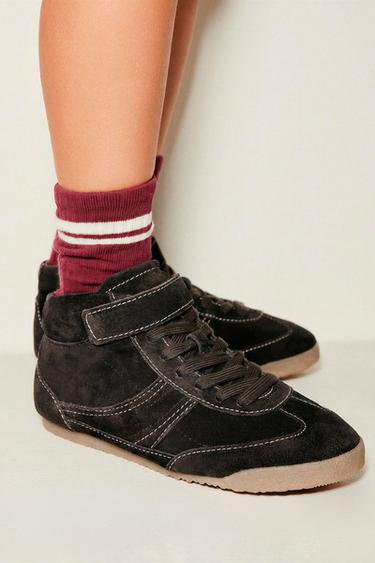 LEATHER BOXING HIGH-TOP SNEAKERS - Brown by Zara