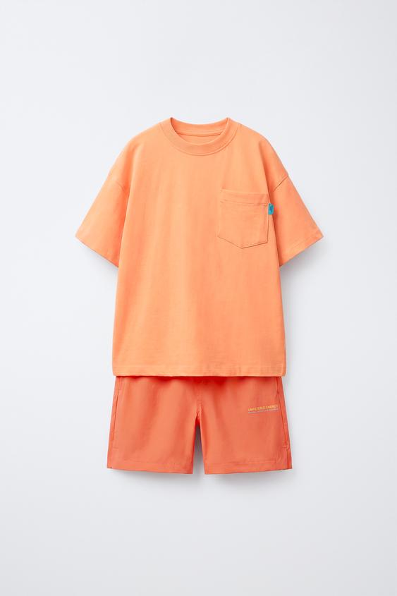 TECHNICAL T-SHIRT AND BERMUDA SHORTS SET - Bright orange by Zara - Image 0
