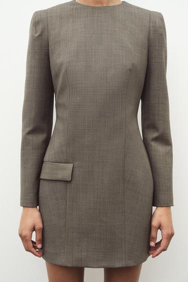 ZW COLLECTION WOOL DRESS WITH SHOULDER PADS - Light brown by Zara