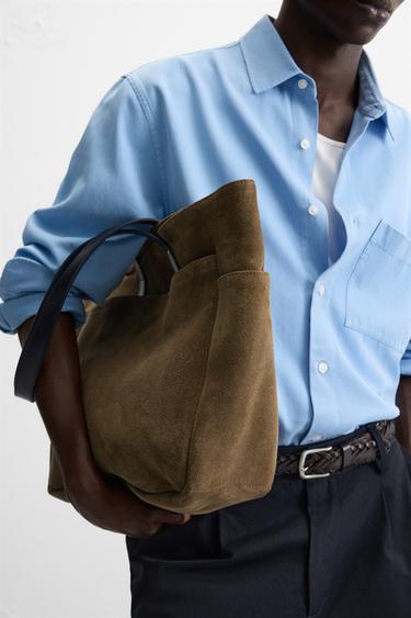 LEATHER SHOPPER BAG - Green by Zara - Image 0