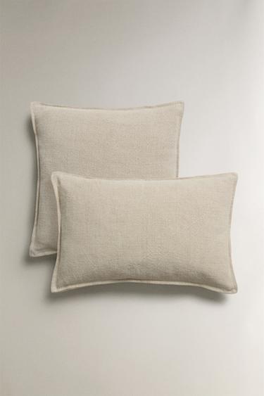 LINEN CUSHION COVER WITH TOPSTITCHING - Sand by Zara - Image 0