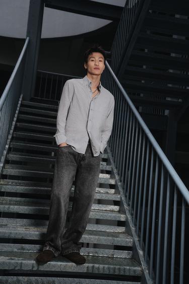 TEXTURED CHECK SHIRT - White / Maroon by Zara