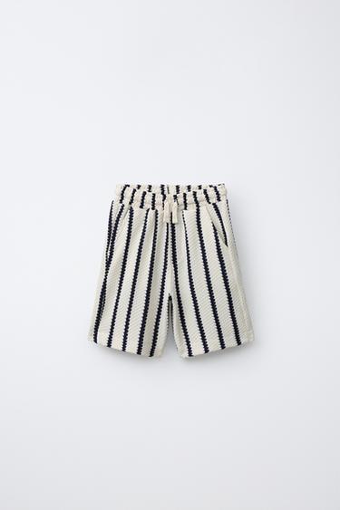 TEXTURED STRIPED KNIT BERMUDA SHORTS - Ecru by Zara