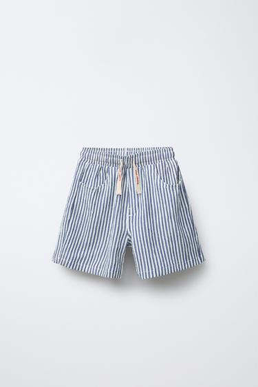 STRIPED TEXTURED PRINT BERMUDA SHORTS - Blue/White by Zara