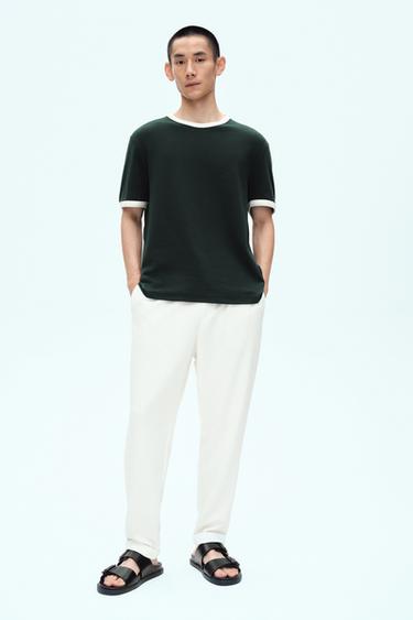 BASIC CONTRAST RIB T-SHIRT - Dark green by Zara